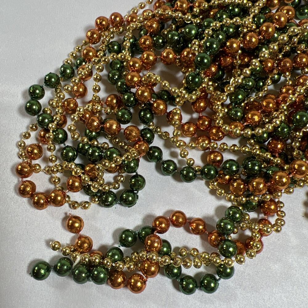 Vintage Faux Plastic Beaded Garland Green Gold Orange Holiday Strand Almost 9 ft